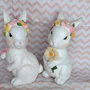 New - 2 Easter Spring Bunnies - over 8" has shimmer glitter see pics
